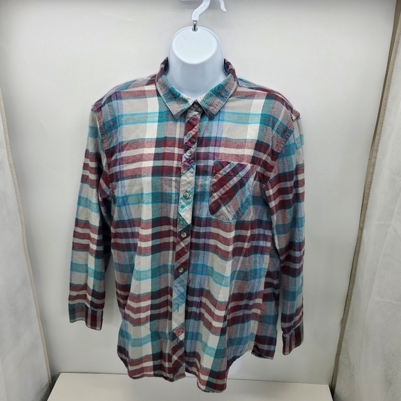 Eddie Bauer Boyfriend Fit Plaid Long Sleeve Button Down Shirt Women's Medium - Picture 10 of 10